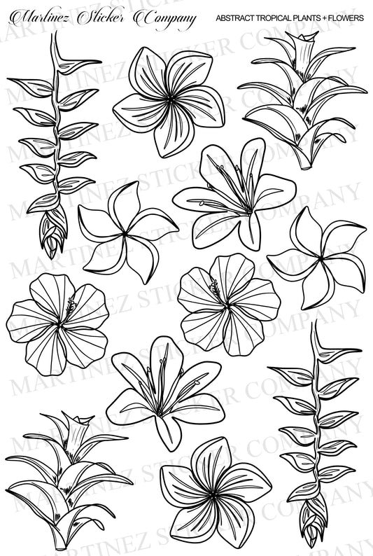 *PRINTABLE* Abstract Tropical Plant + Flowers