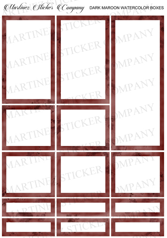 *PRINTABLE* Dark Maroon Watercolor Boxes