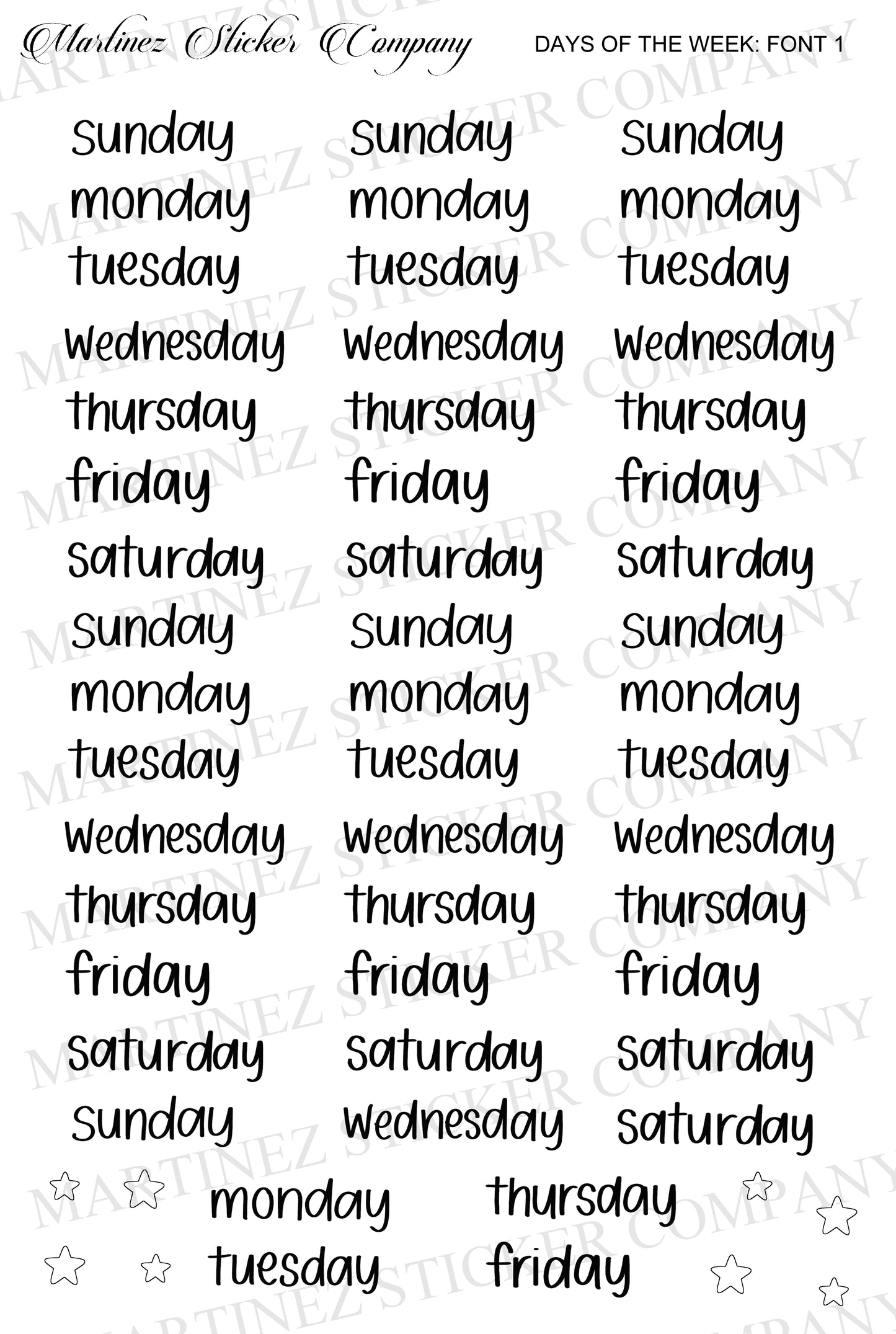Days Of The Week - Font 1