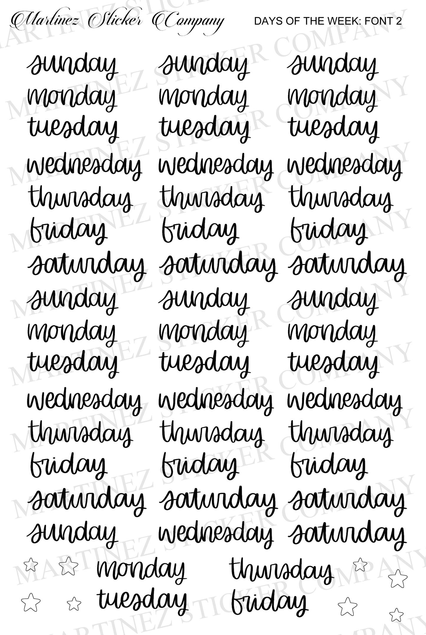 Days Of The Week - Font 2