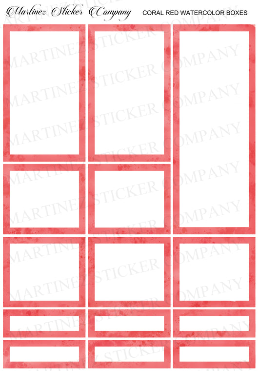 *PRINTABLE* Coral Red Watercolor Boxes