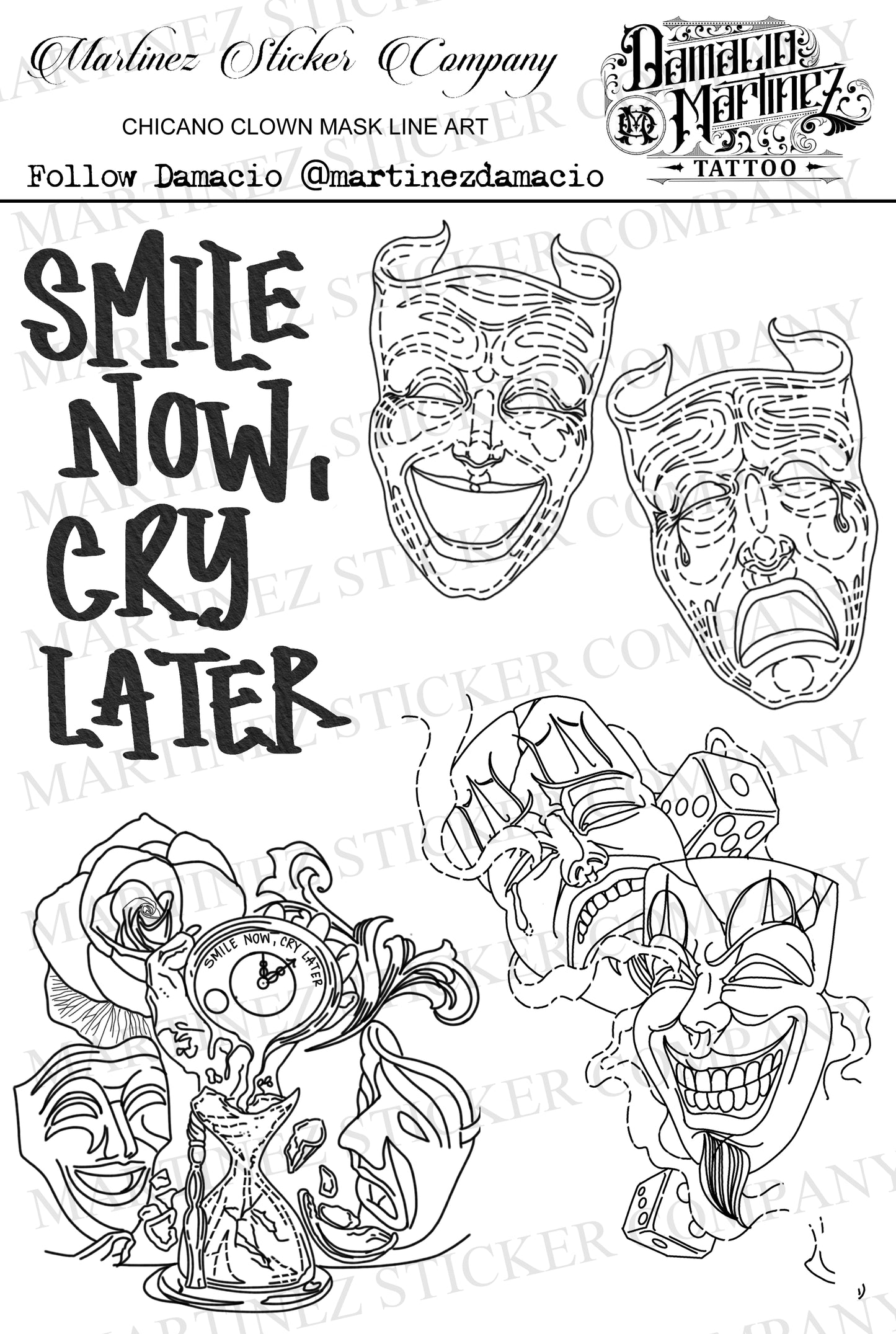 *PRINTABLE* Chicano Clown Mask Line Art