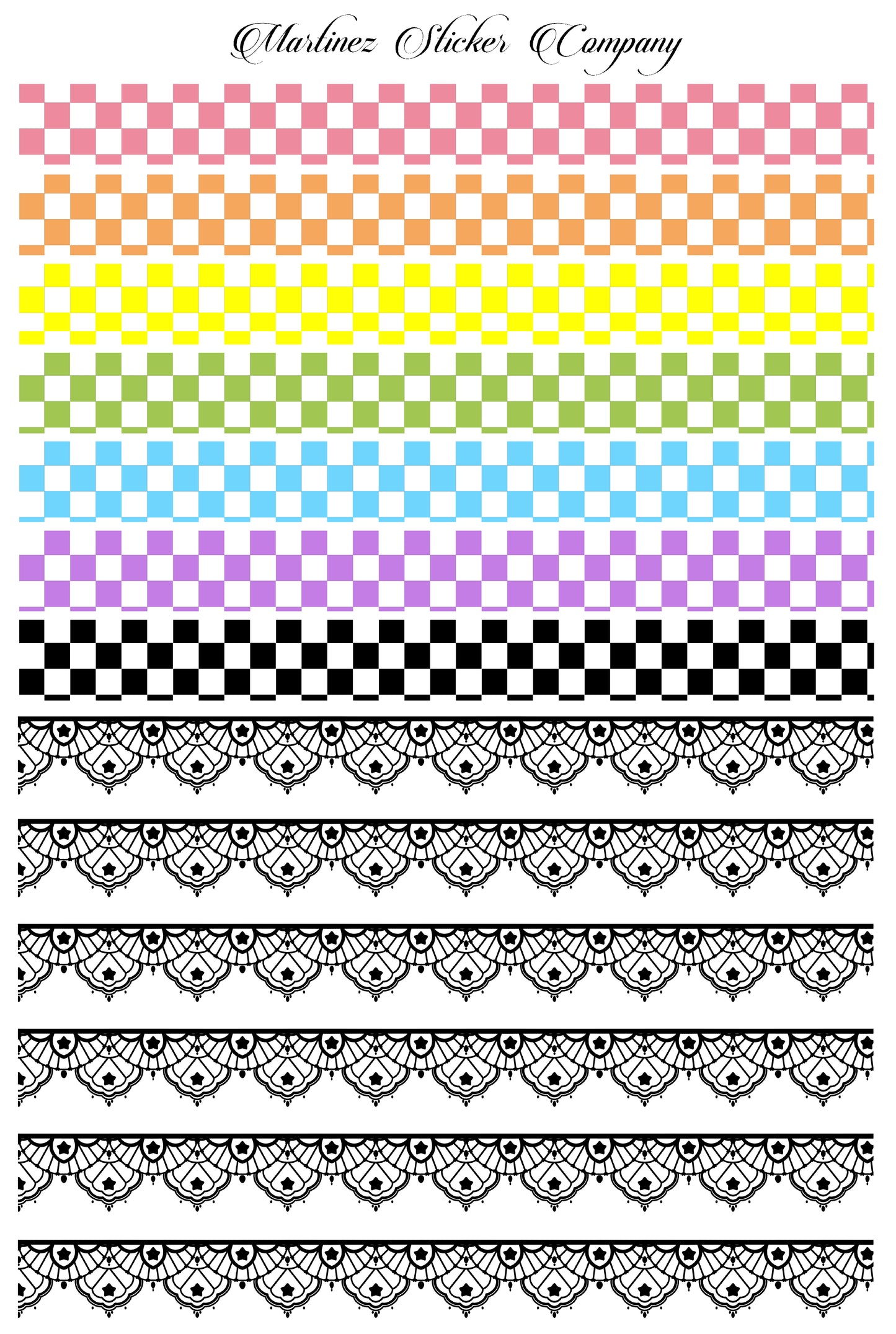Checkered and Star Lace Washi Strips