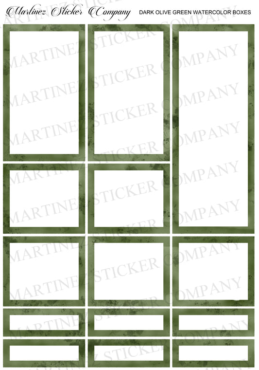 Dark Olive Green Watercolor Boxes
