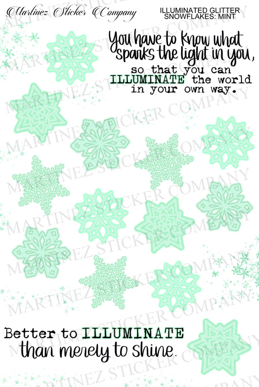 Illuminated Glitter Snowflakes Mint