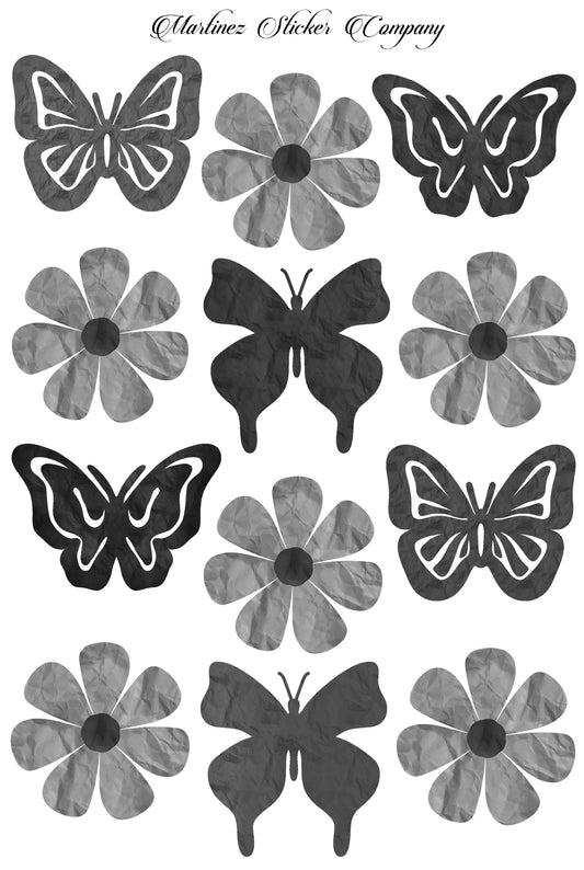 Paper Butterflies and Flowers Dark