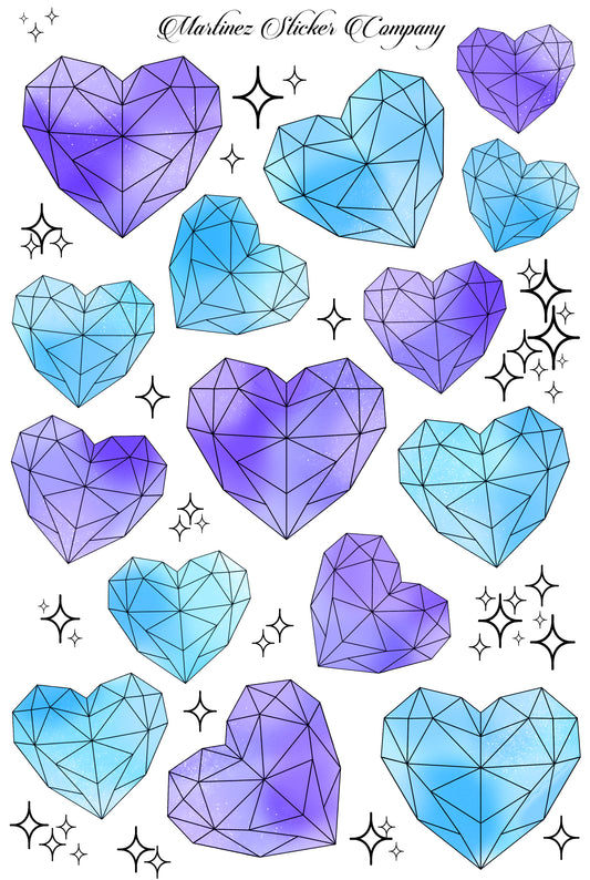 Geometric Hearts Blue and Purple